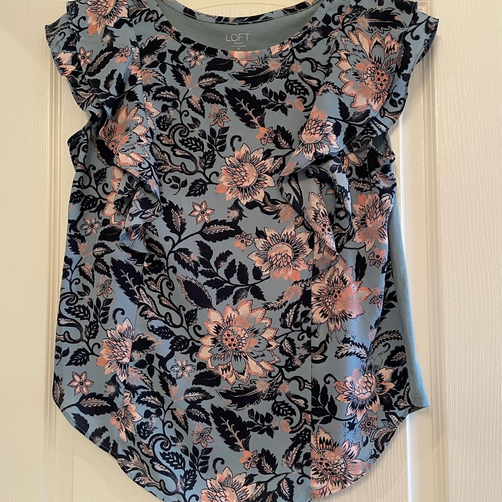 LOFT Floral Blouse - Blue and Pink